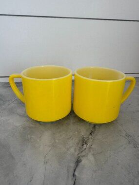Vintage Fire-King Milk Glass Mugs in Bright Yellow